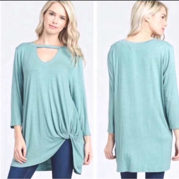 Sage Knotted Keyhole Tunic - Picture 1 of 3